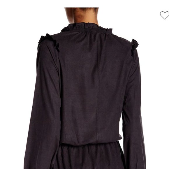 Vertigo Ruffled Smocked Tunic, Size Large, Black - Picture 3 of 6